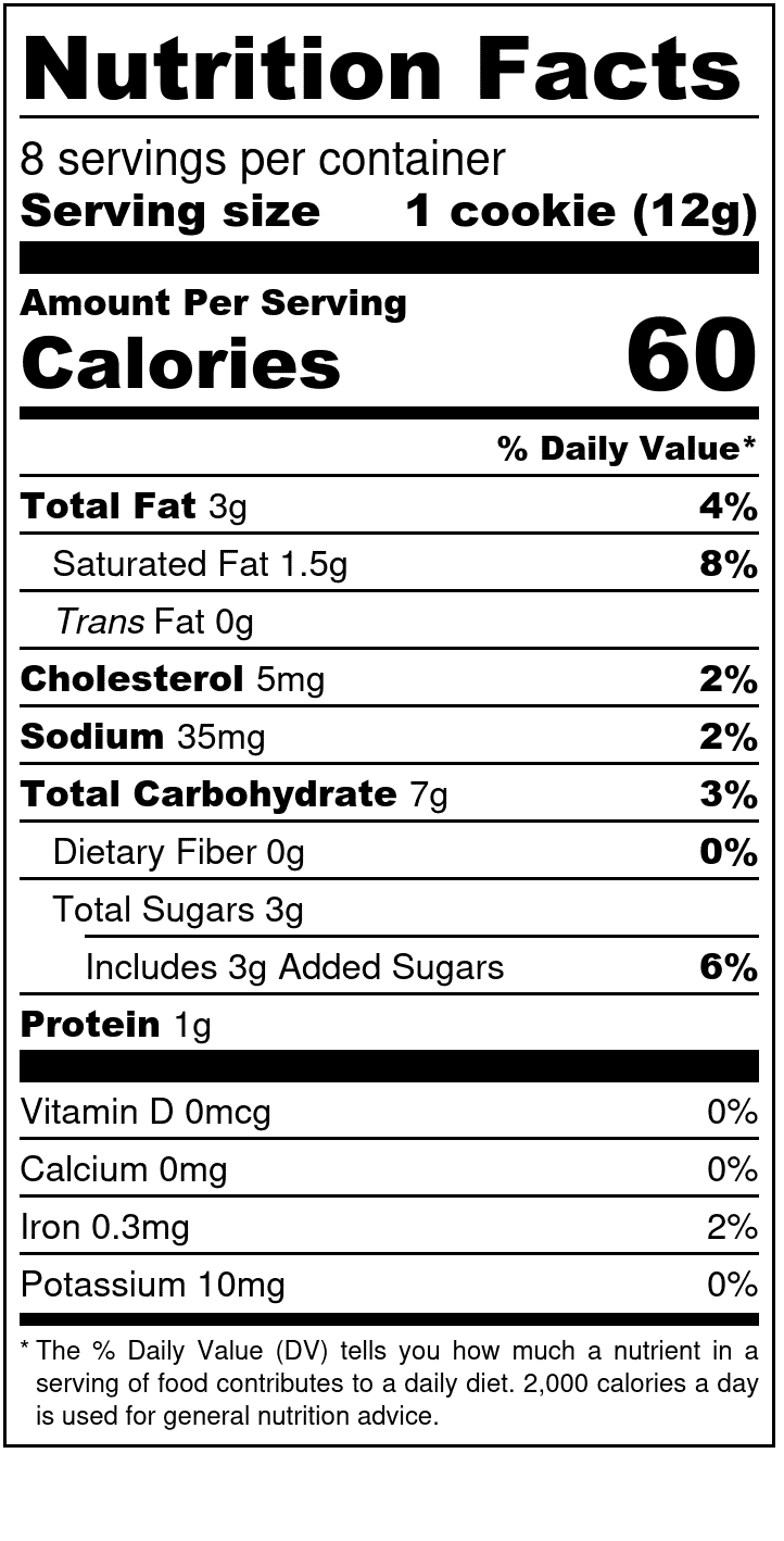 ''Unna Bakery, Brown Butter Cookies'' 6 units per case 3.4 oz Nutrition Info