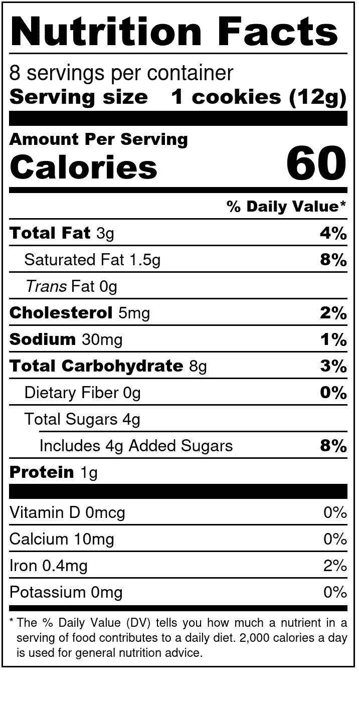 Unna Bakery, Ginger Snaps Cookies 6 units per case 3.4 oz Nutrition Info