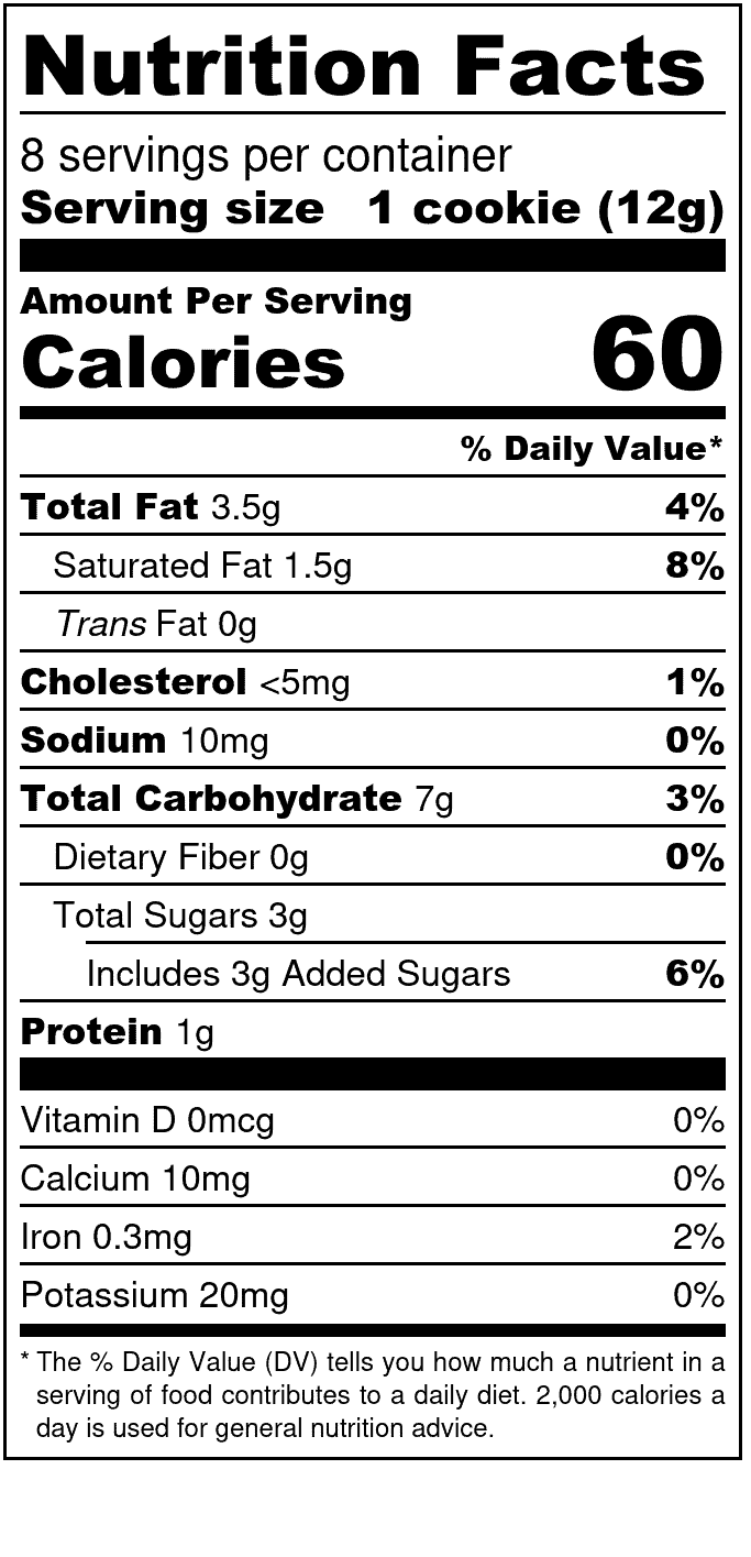 Unna Bakery, Coconut Oat Cookies 6 units per case 3.4 oz Nutrition Info