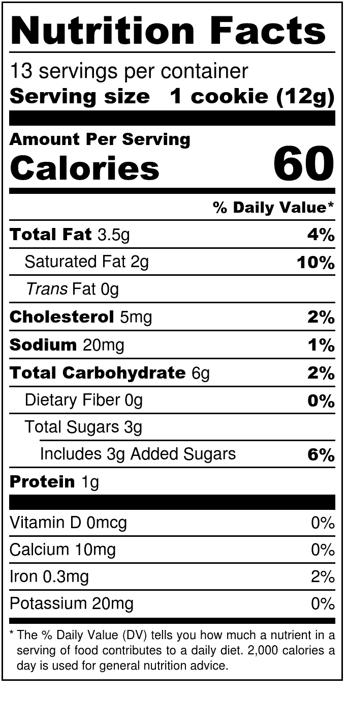 Unna Bakery, Coconut Oat Cookies 6 units per case 5.5 oz Nutrition Info
