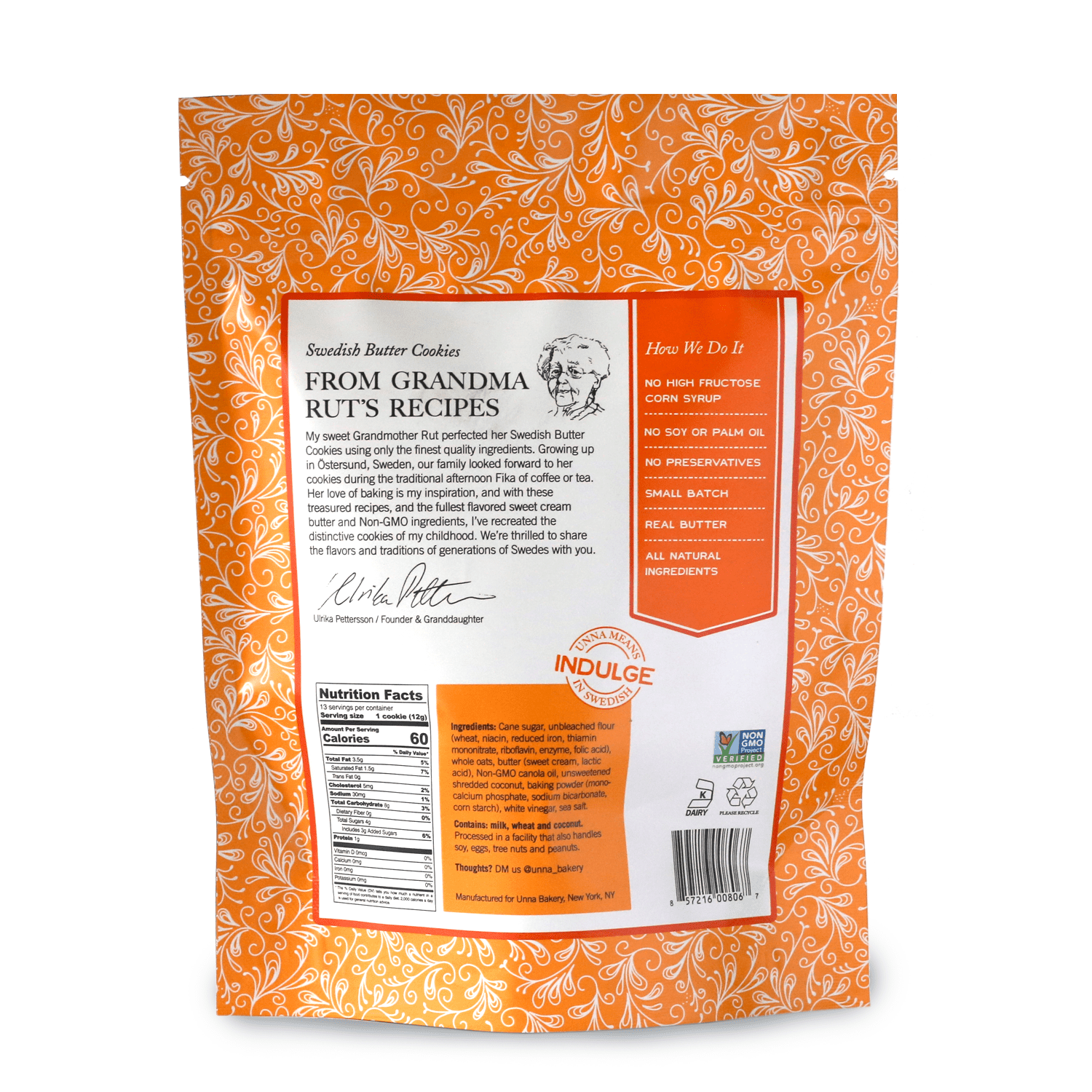 Unna Bakery, Coconut Oat Cookies 6 units per case 5.5 oz