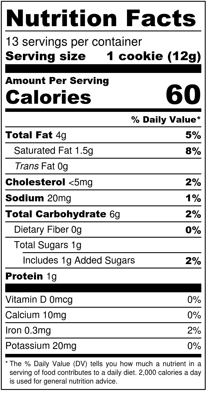 Unna Bakery, Lemon Lime Cookies 6 units per case 5.5 oz Nutrition Info