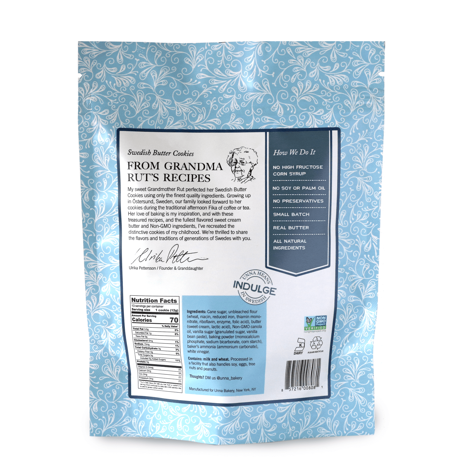Unna Bakery, Vanilla Sugar Cookies 6 units per case 5.5 oz