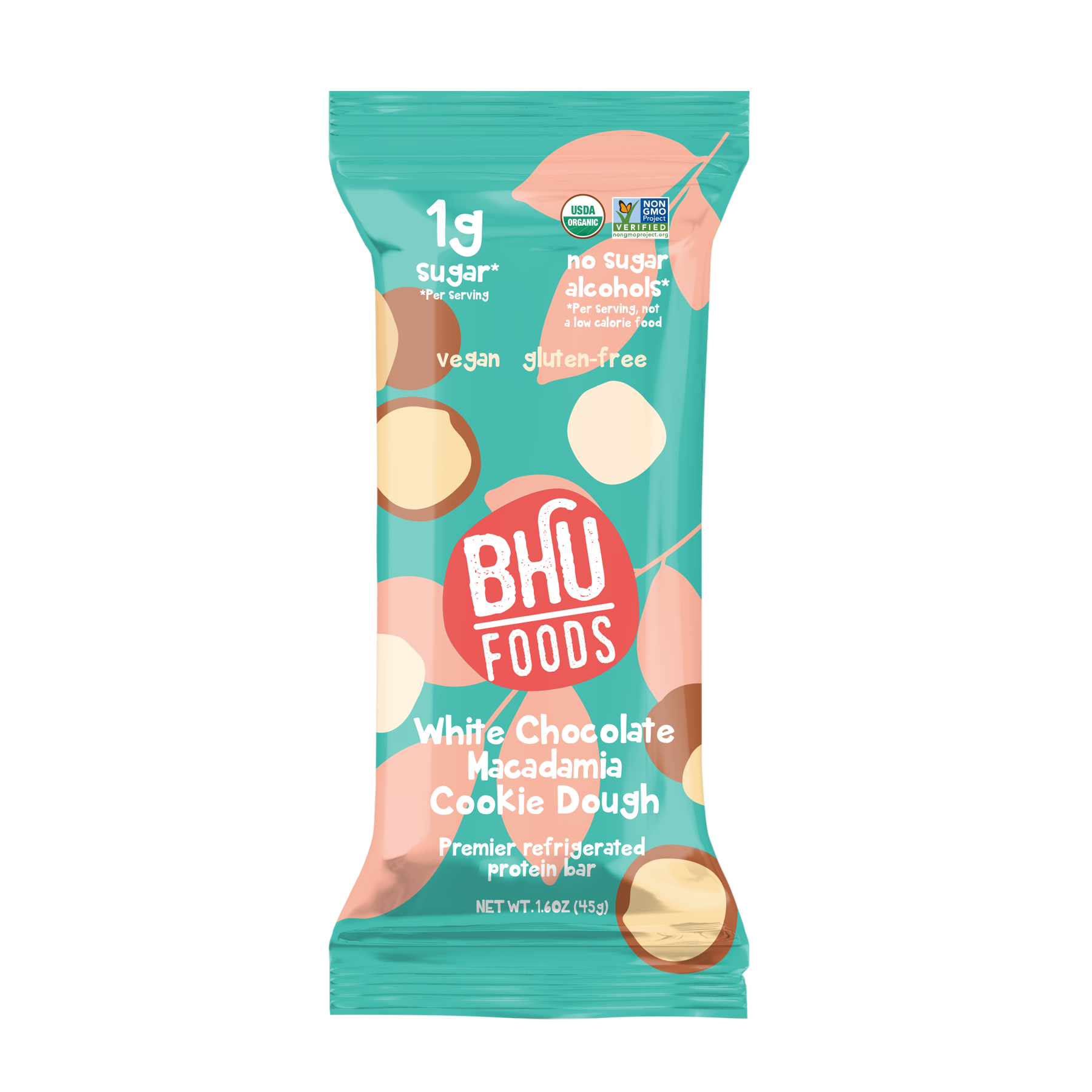 BHU Foods Premier Refrigerated Protein Bar - White Chocolate Macadamia Cookie Dough 12 innerpacks per case 12.8 oz