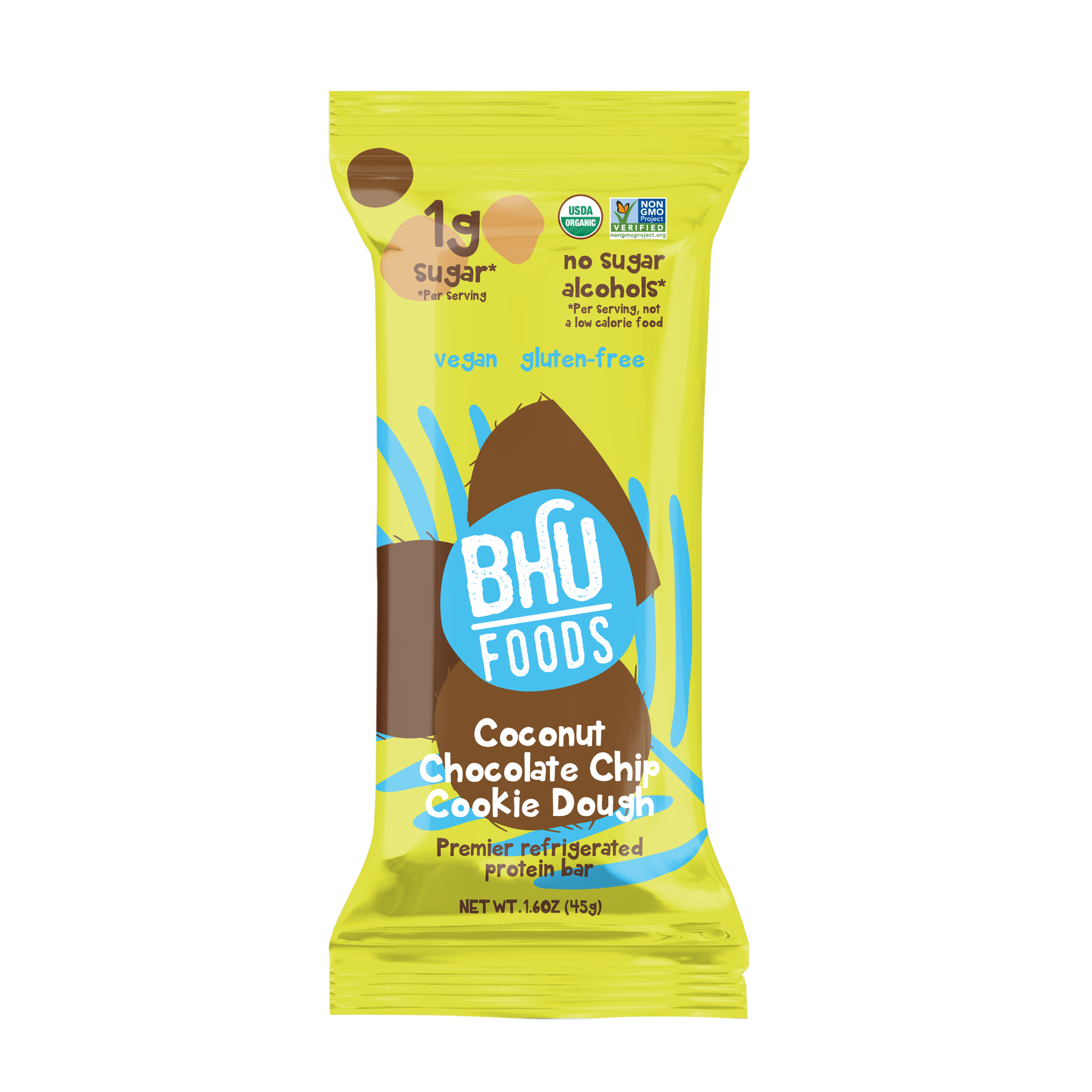 BHU Foods Premier Refrigerated Protein Bar - Chocolate Coconut Cookie Dough 12 innerpacks per case 12.8 oz