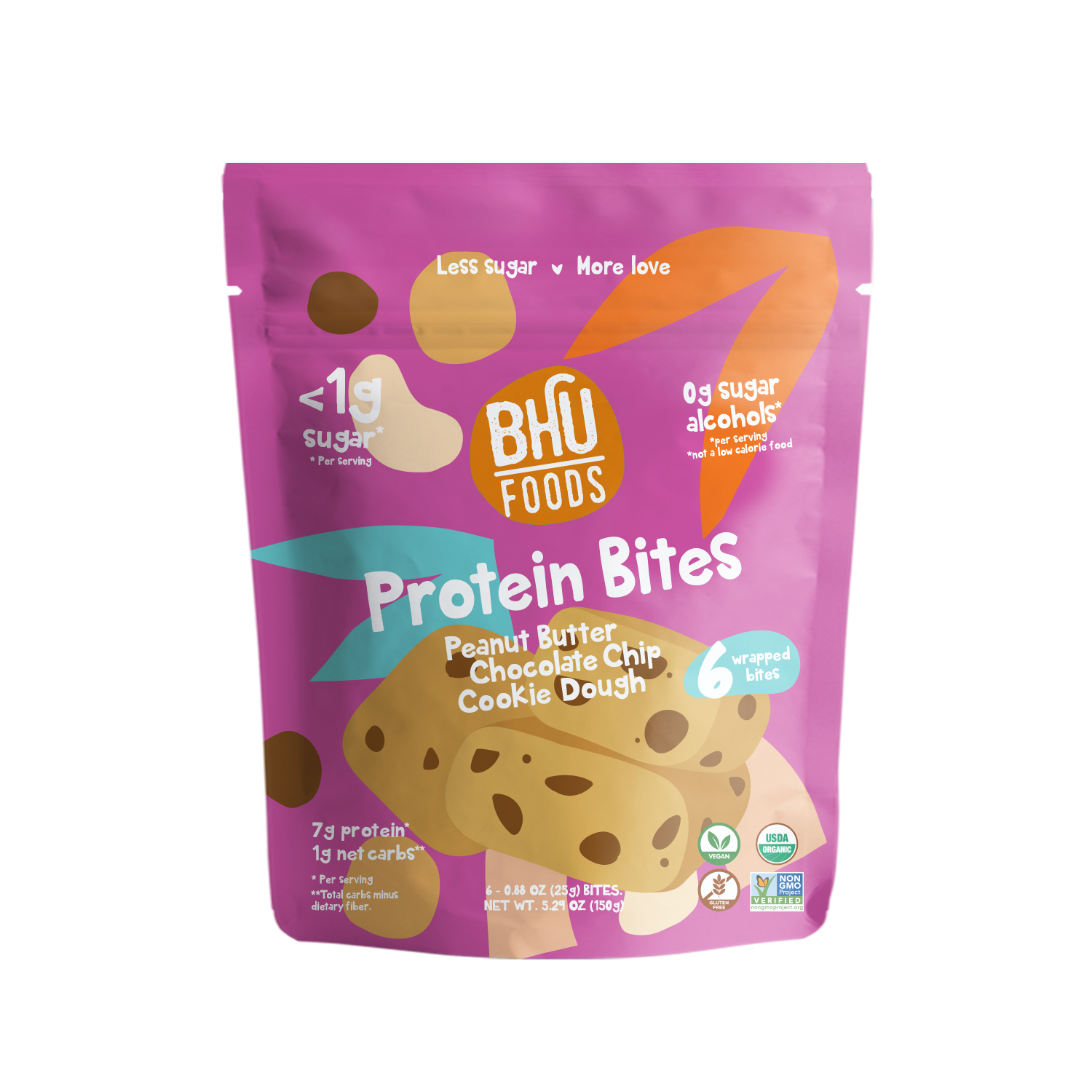 BHU Foods Protein Bites - Peanut Butter Chocolate Chip Cookie Dough 6 innerpacks per case 5.3 oz