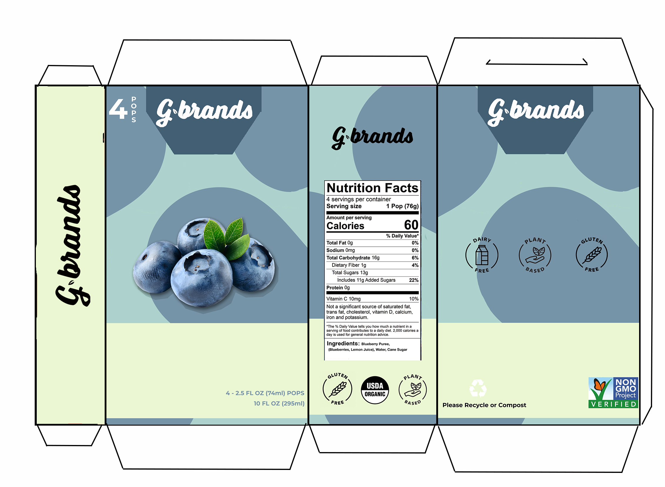 G-Brands Blueberry Pops 6 units per case 2.5 oz Product Label