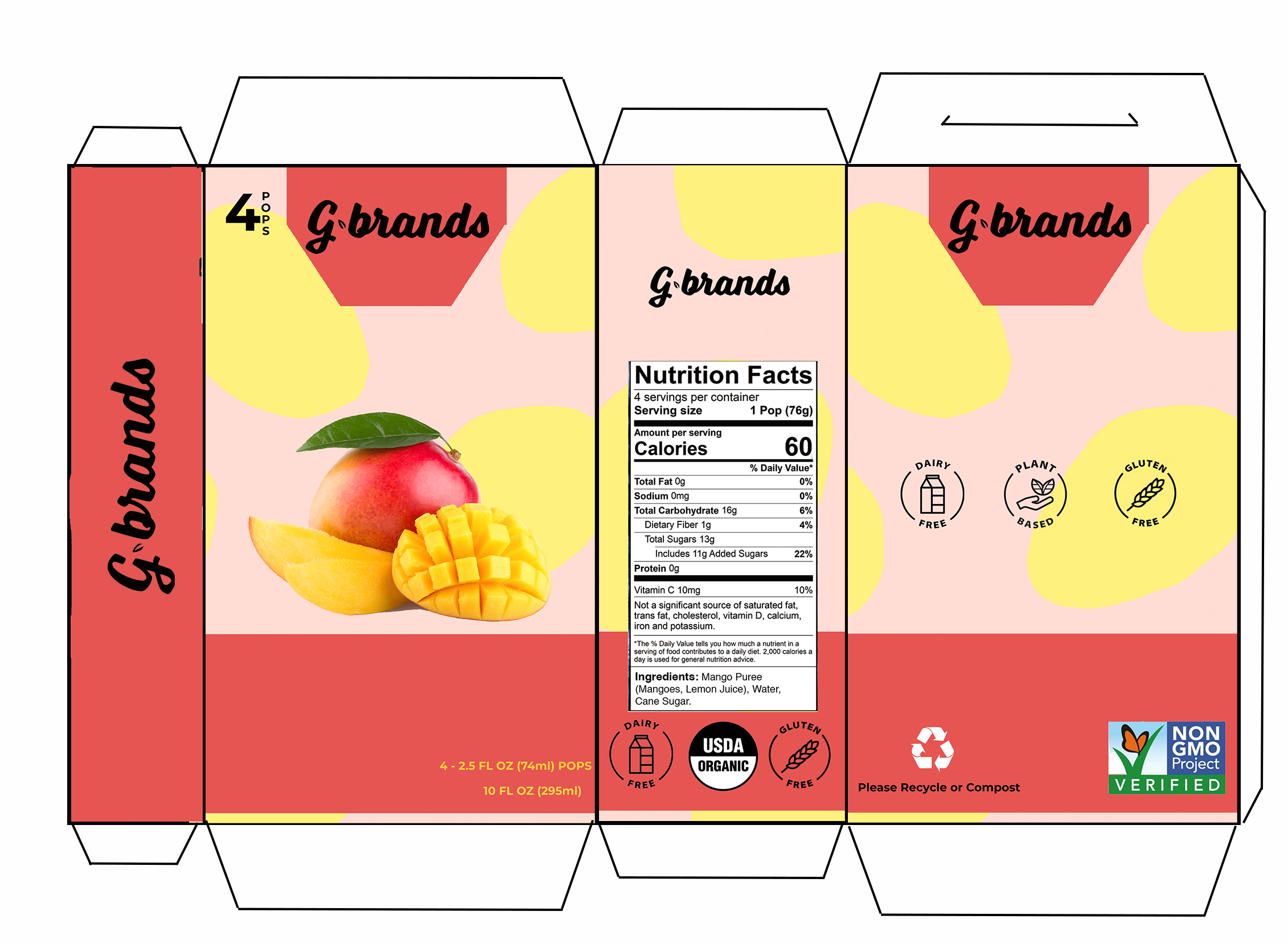 G-Brands Mango Pops 6 units per case 2.5 oz Product Label