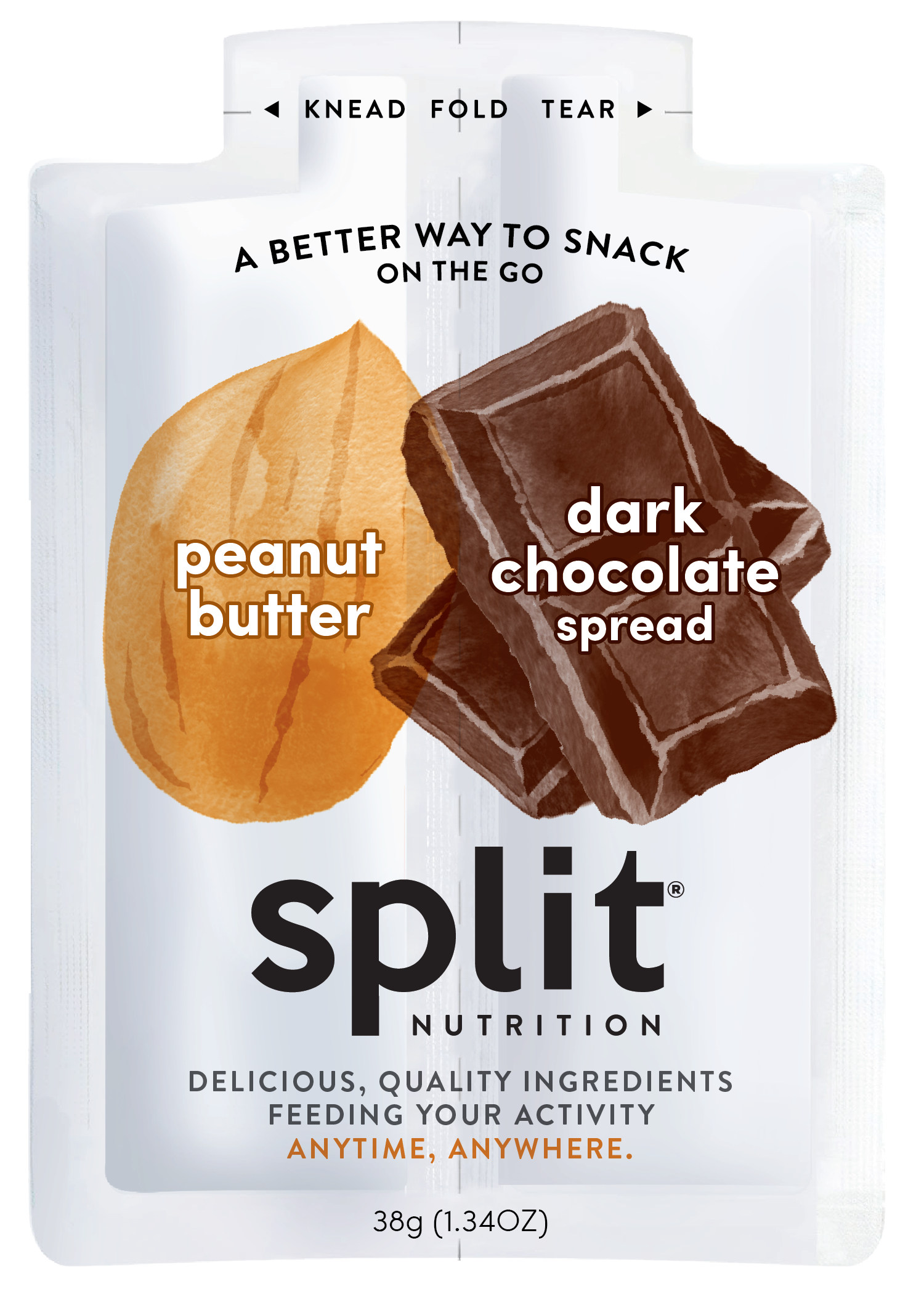 Split Nutrition Peanut Butter and Chocolate Spread (10ct box) 6 innerpacks per case 1.4 oz
