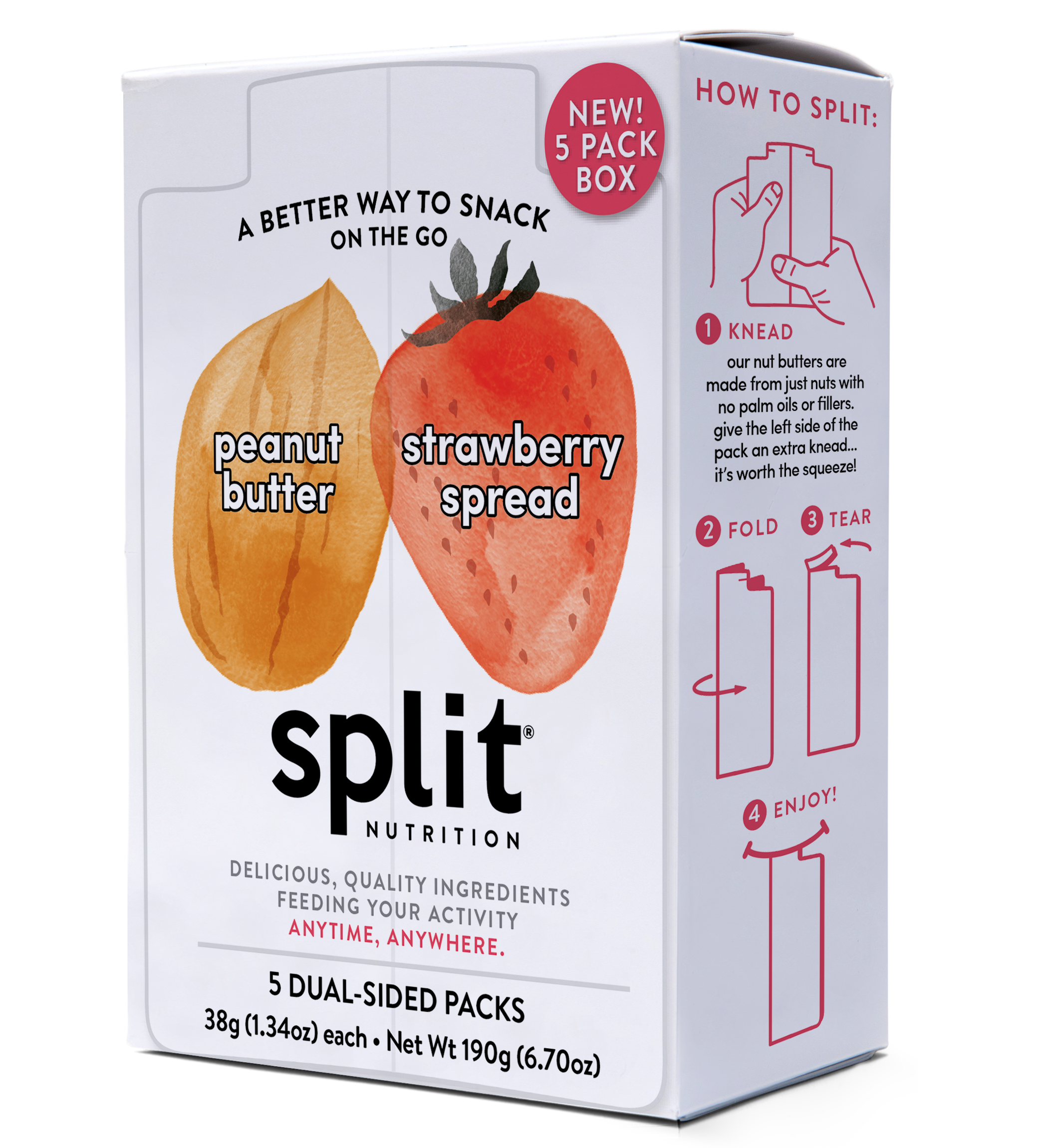 Split Nutrition Peanut Butter and Strawberry Fruit Spread (5ct box) 8 innerpacks per case 6.7 oz