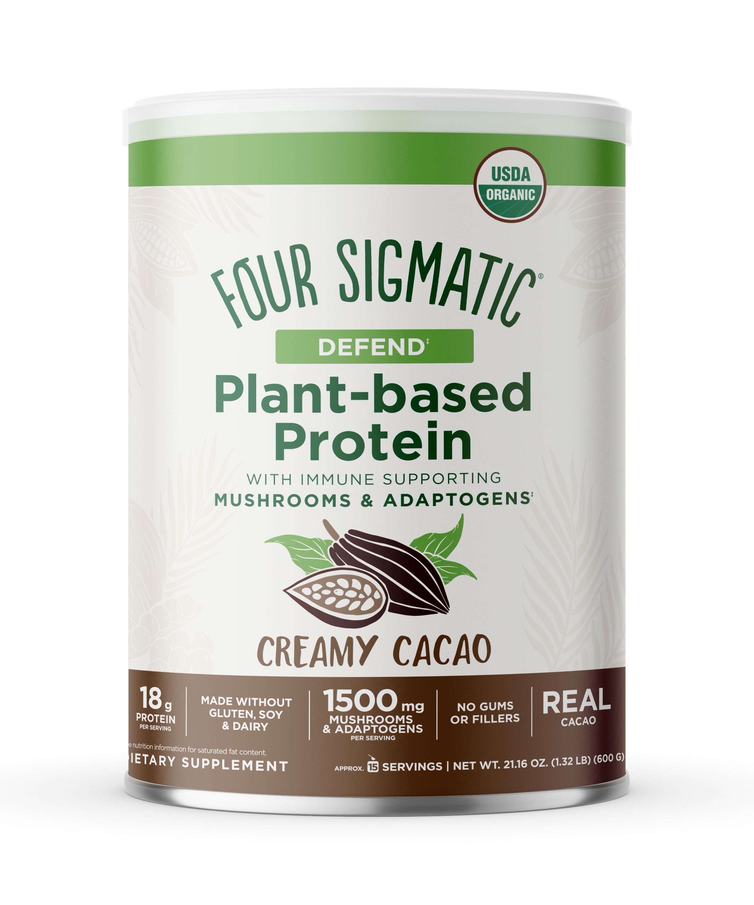 ''Four Sigmatic Plant-Based Protein with Superfoods, Creamy Cacao- Canister'' 6 units per case 21.2 oz