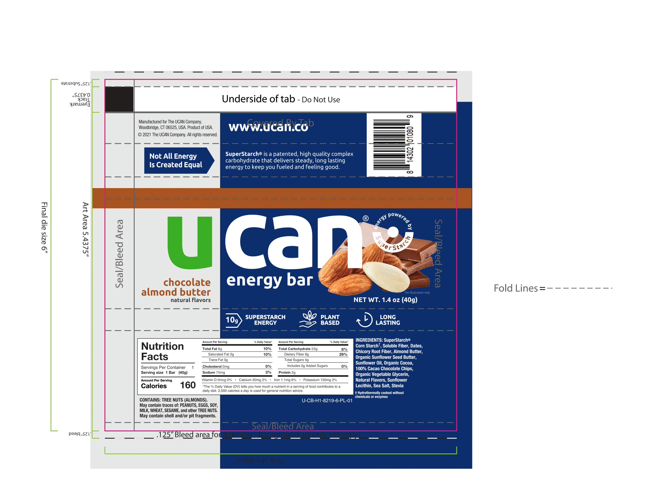 UCAN Snack Bar Box - Chocolate Almond 6 innerpacks per case 1.1 lbs Product Label