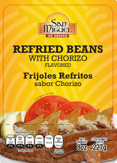 San Miguel Refried Bayo Beans With Chorizo Flavor Pouch 227 Gr 24 units per case 227 g