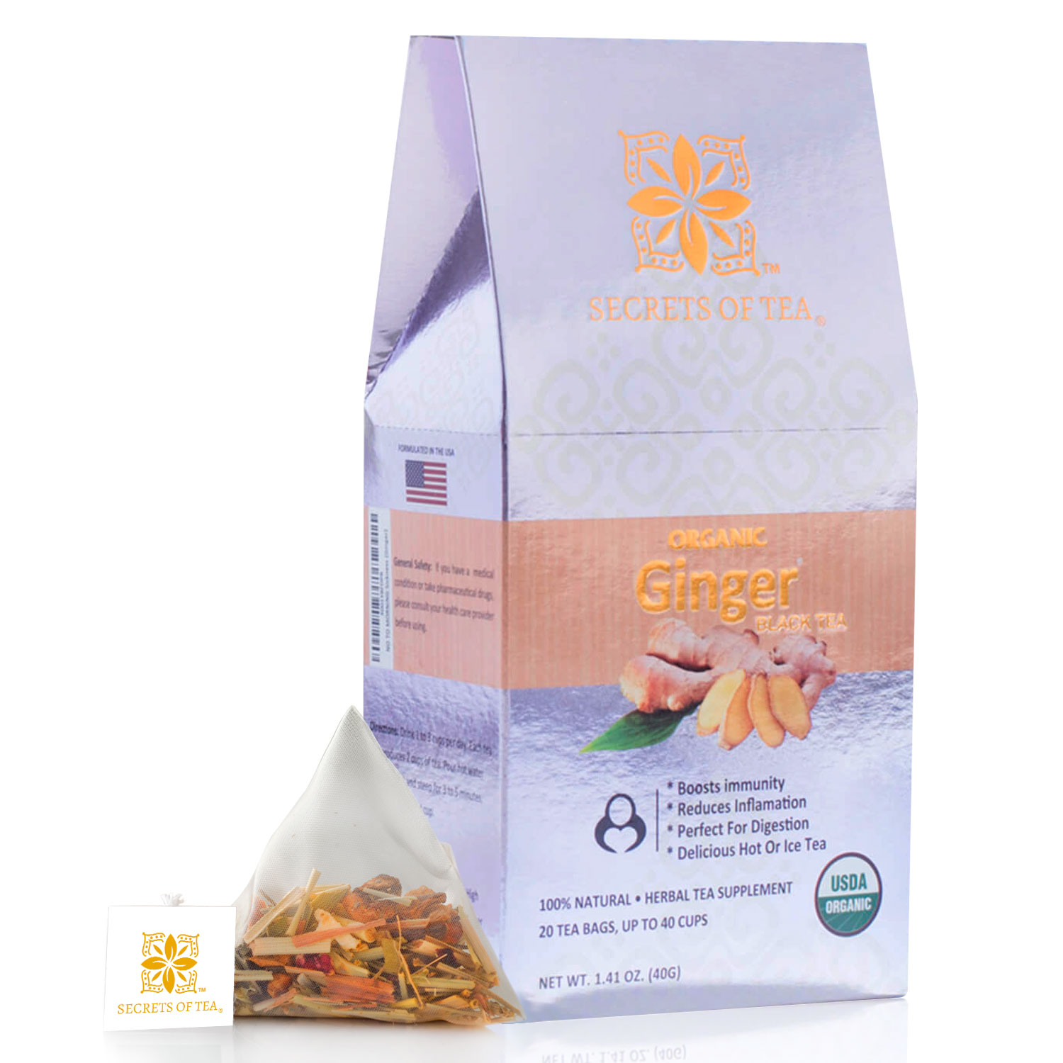 Secrets of Tea Organic Ginger Black Tea 2 innerpacks per case 2.0 oz