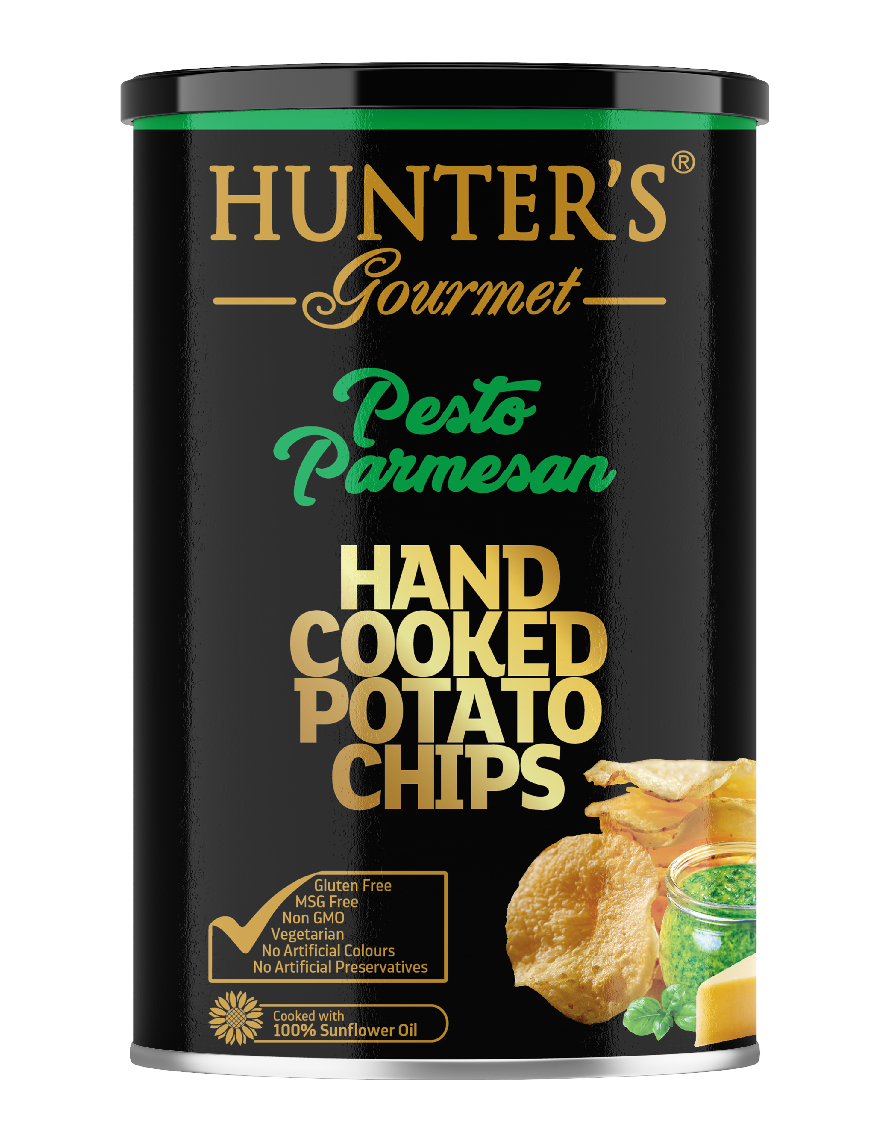 Hunter's Gourmet Hand Cooked Potato Chips Pesto Parmesan 12 units per case 150 g