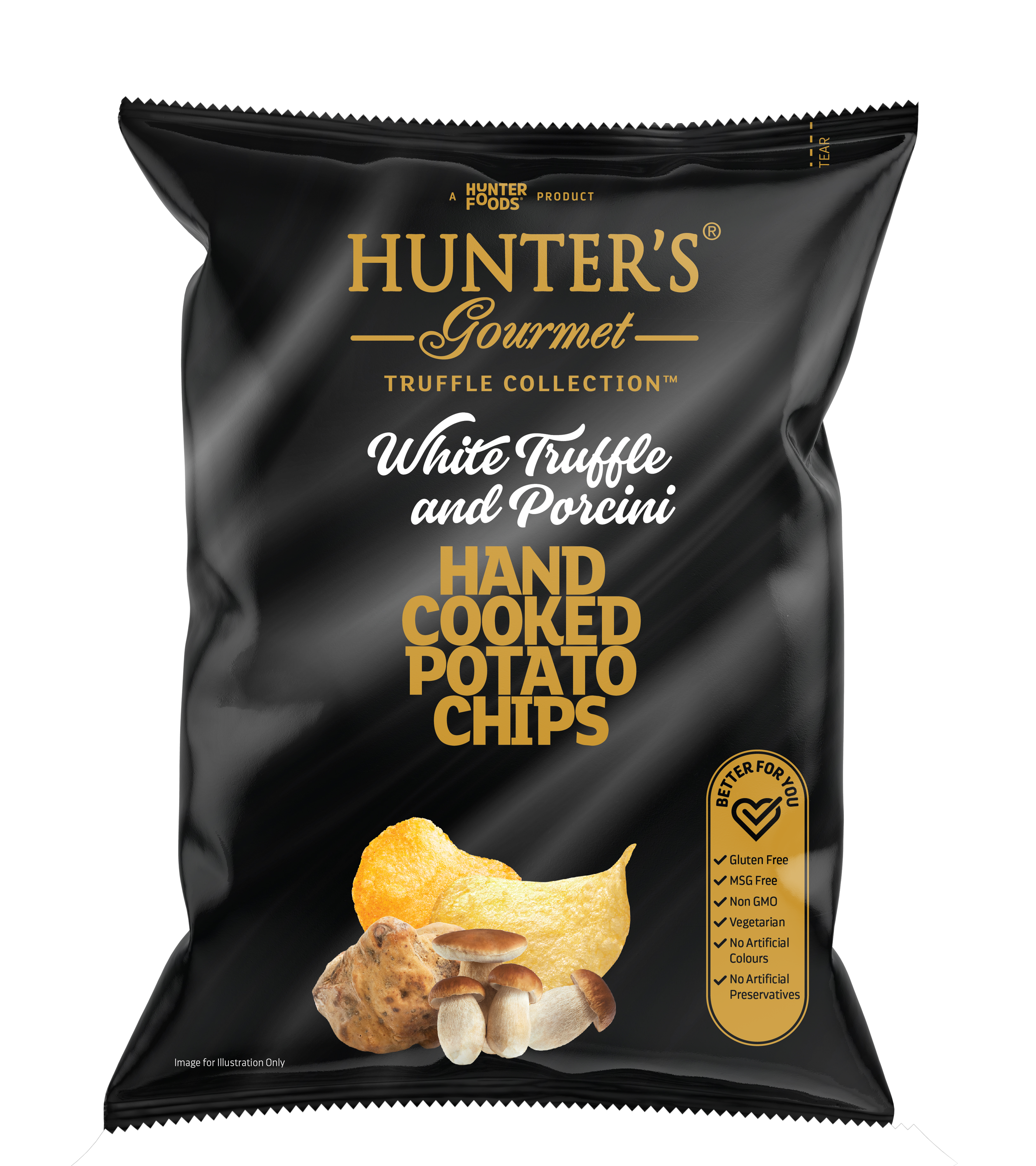 Hunter's Gourmet Hand Cooked Potato Chips White Truffle and Porcini 12 units per case 125 g