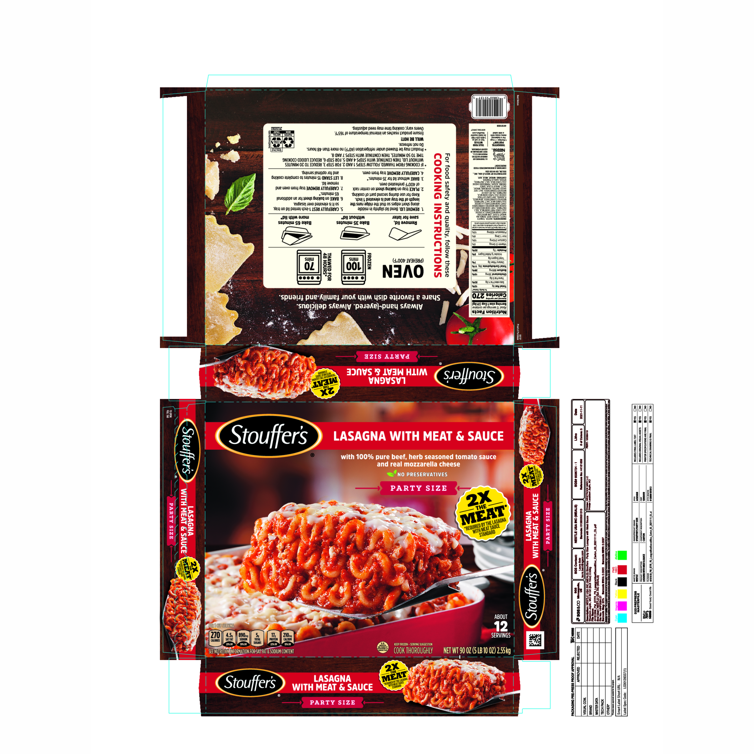 STOUFFER'S Lasagna with Meat & Sauce (Party Size) 6 units per case 90.0 oz Product Label