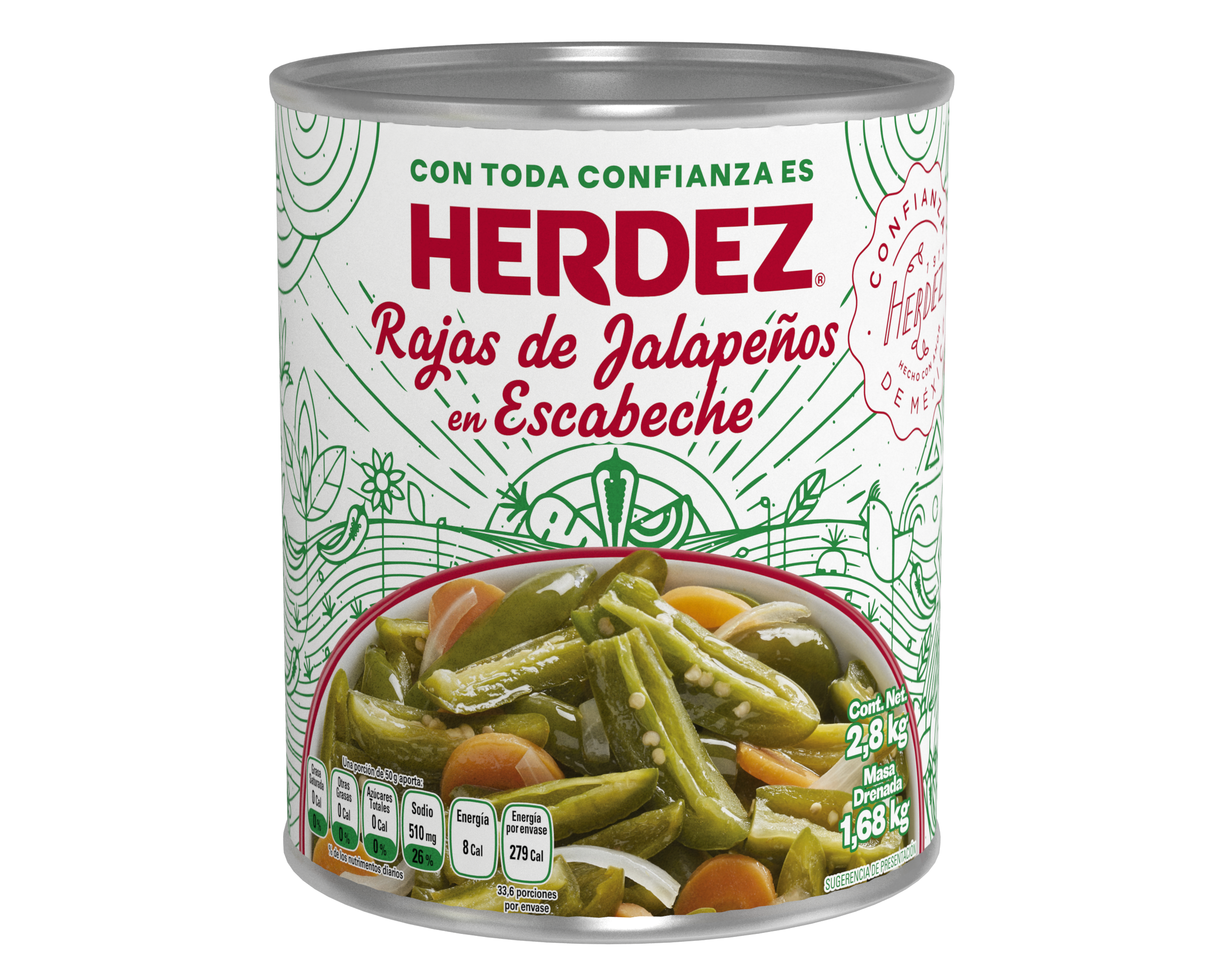 HERDEZ Sliced Pickled Jalapenos 2.80 kg 6 units per case 2800 g