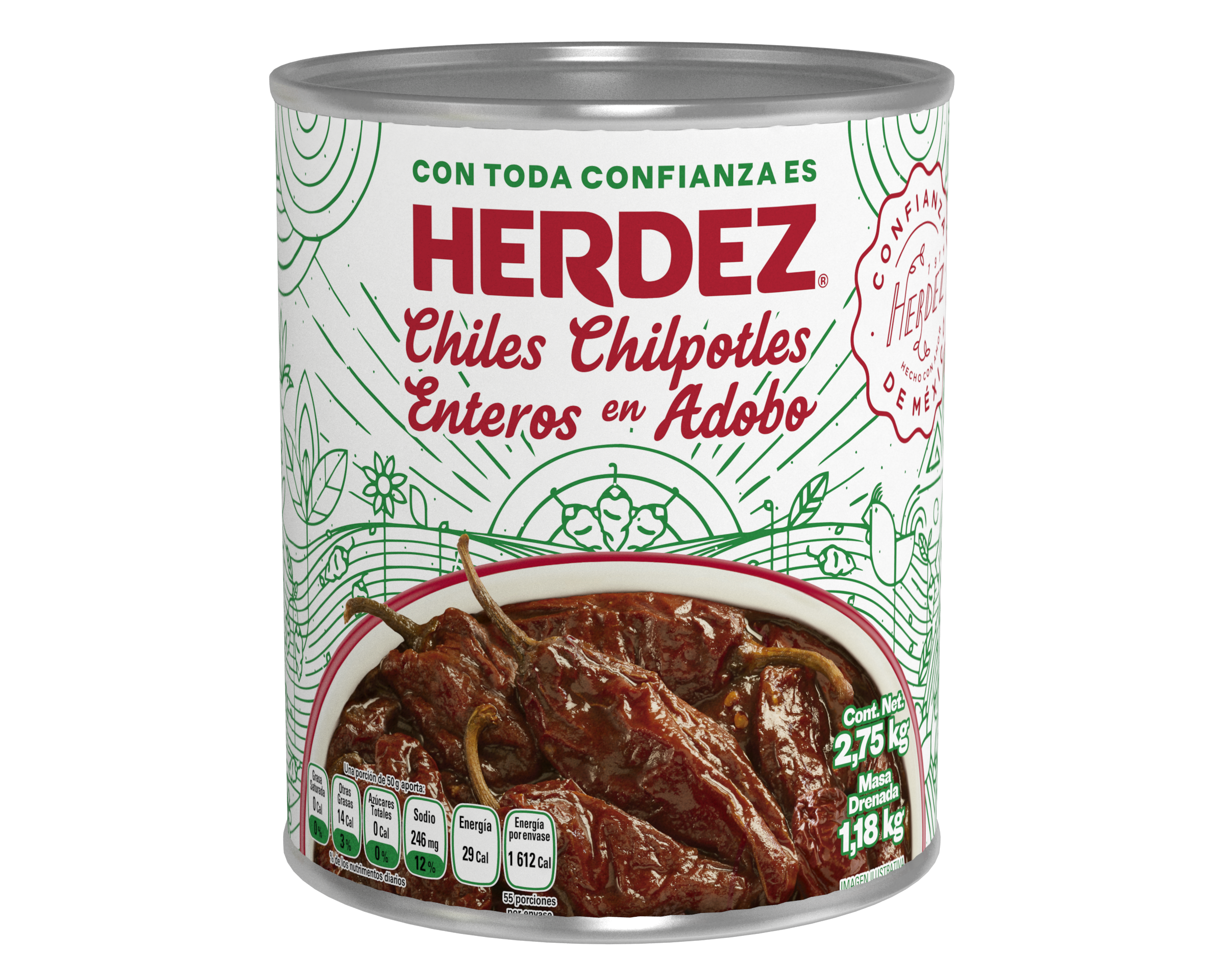 HERDEZ Whole Chipotle Peppers in Adobo 6 units per case 2750 g
