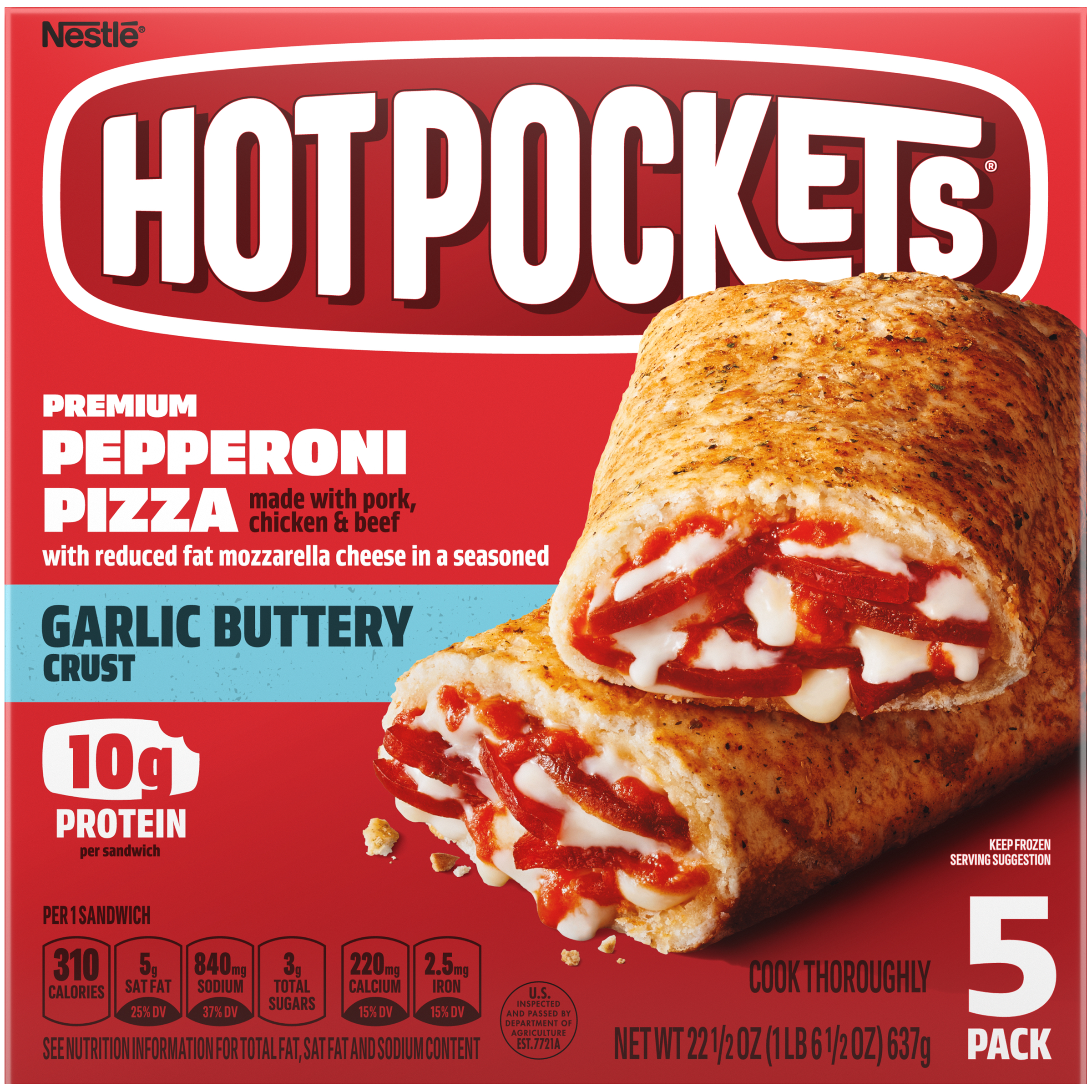 HOT POCKETS Garlic Buttery Crust Pepperoni Pizza (5 Pack) 4 units per case 22.5 oz