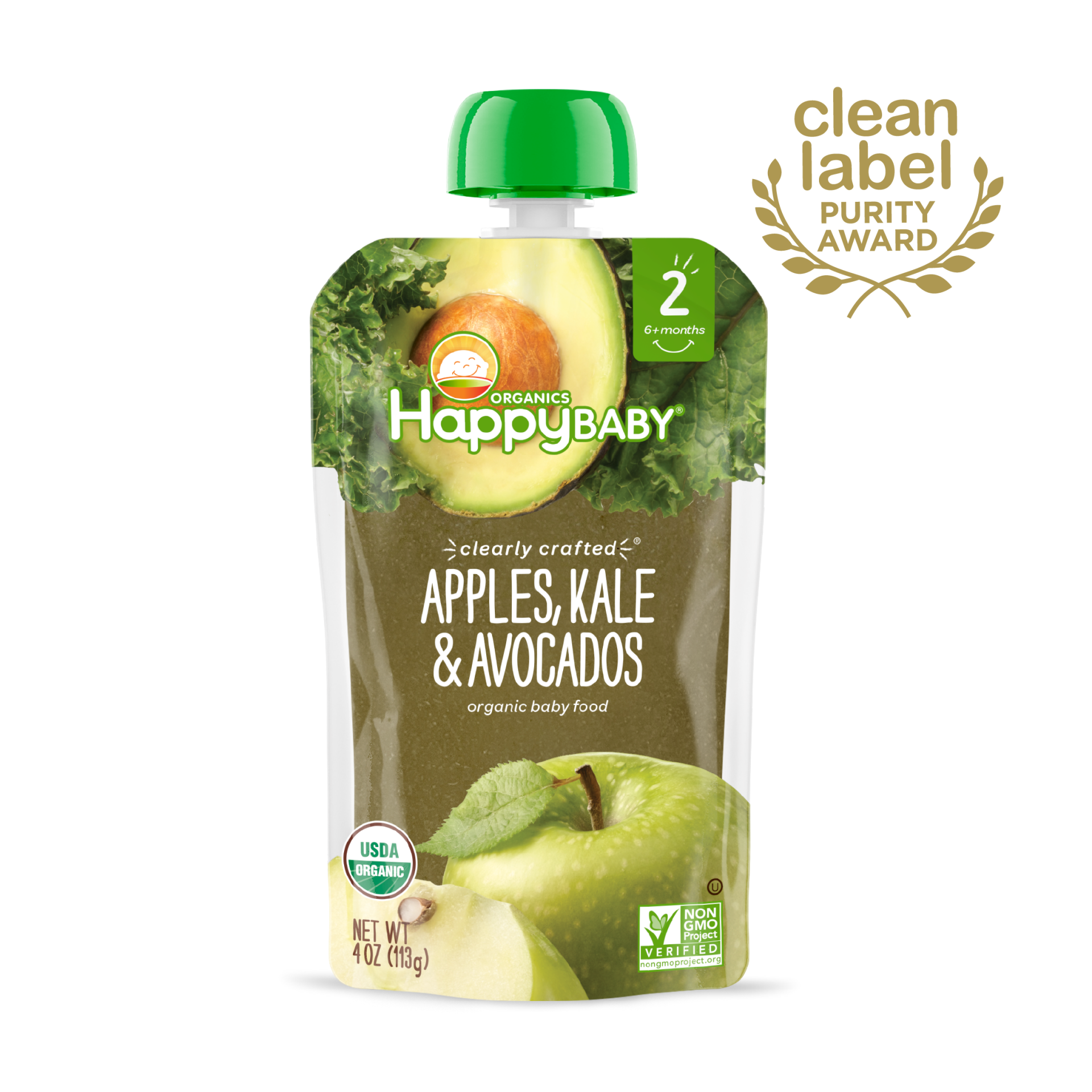 Happy Baby Stage 2 Apples, Kale & Avocados Pouch 16 units per case 4.0 oz