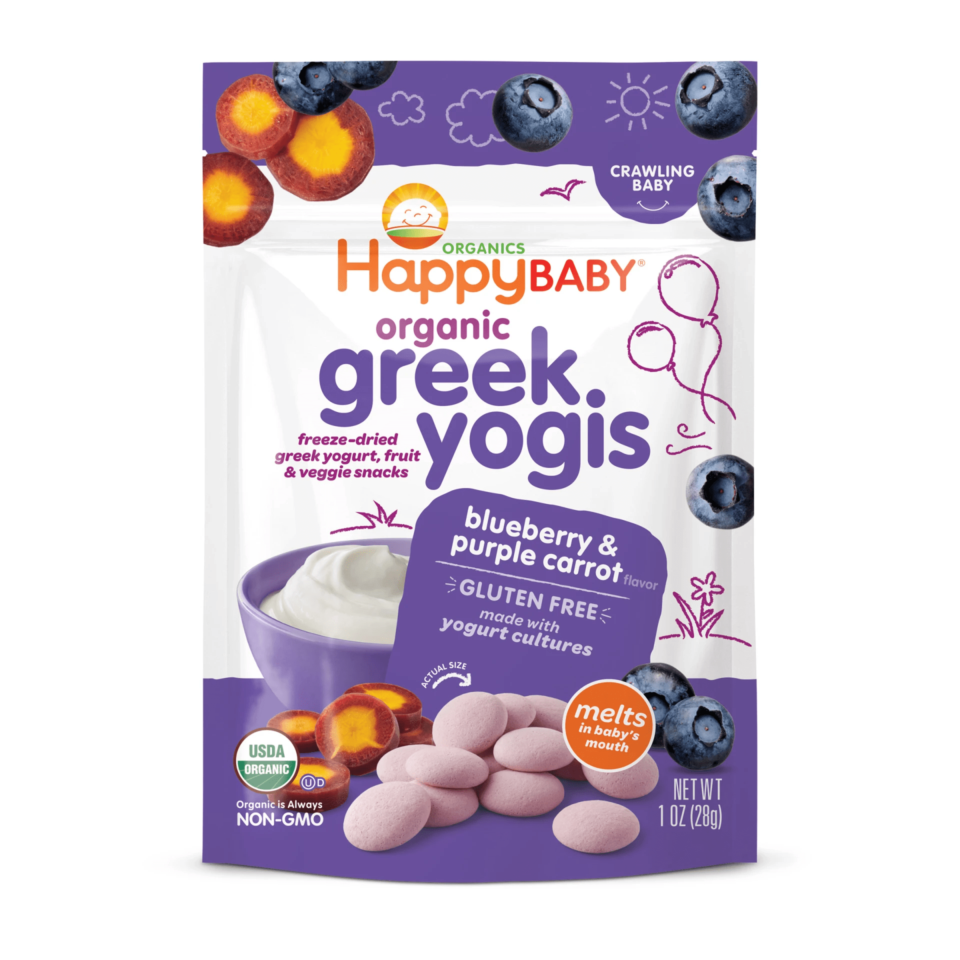 Happy Baby Greek Yogis - Blueberry & Purple Carrot Baby 1oz 8 units per case 1.0 oz