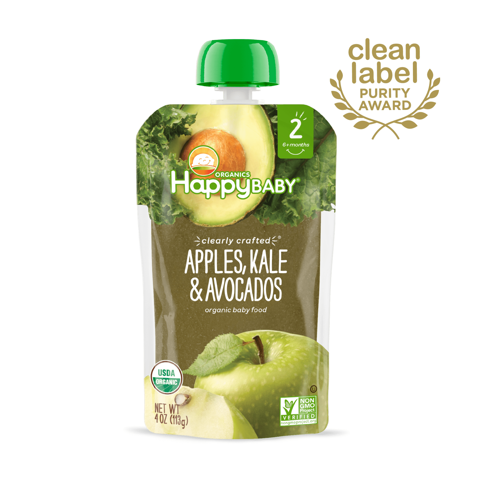Happy Baby S1 - Clearly Crafted Apples, Kale & Avocados 3.5Oz pouch 16 units per case 3.5 oz