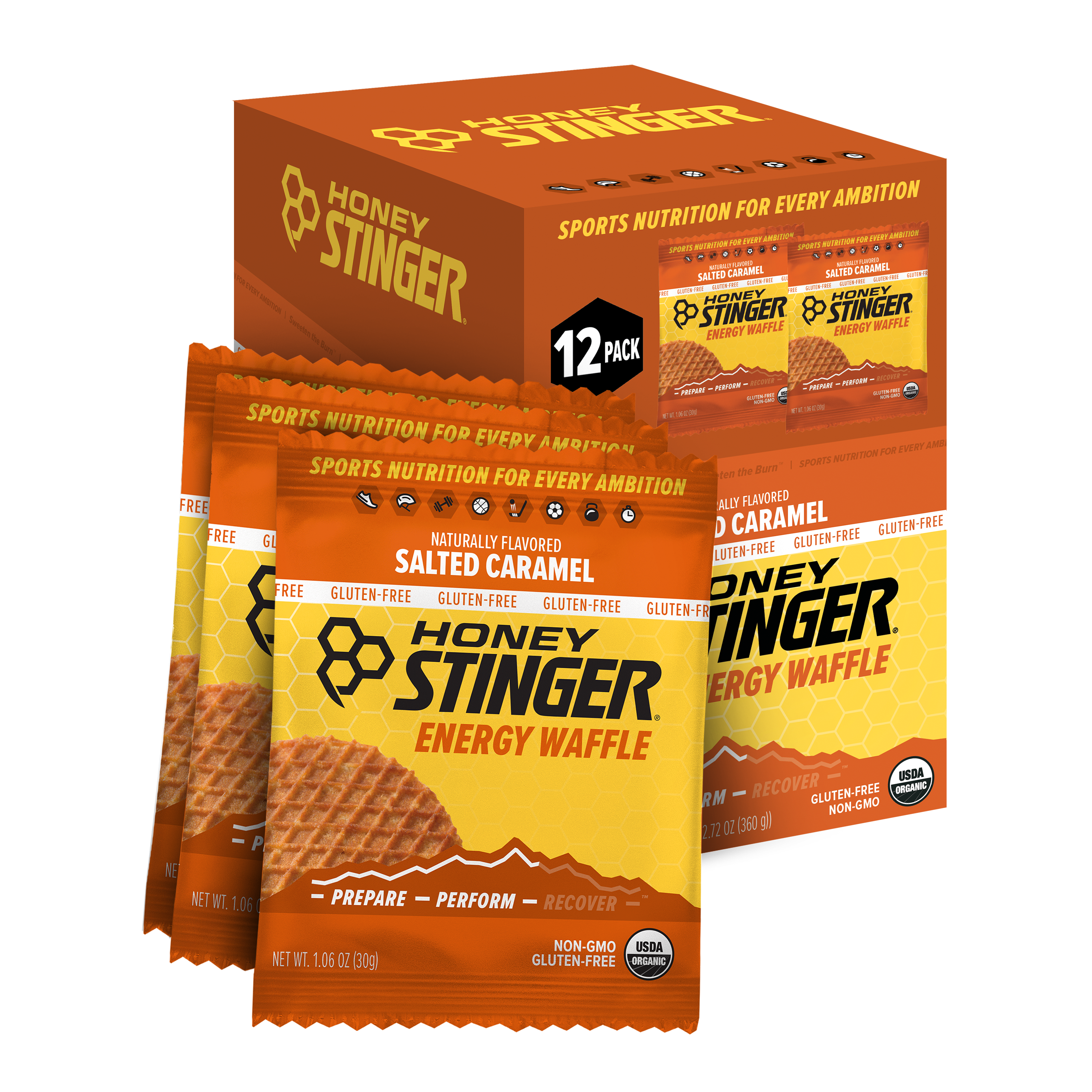 Honey Stinger Gluten-Free Waffle Caddy Salted Caramel 8 innerpacks per case 1.1 oz