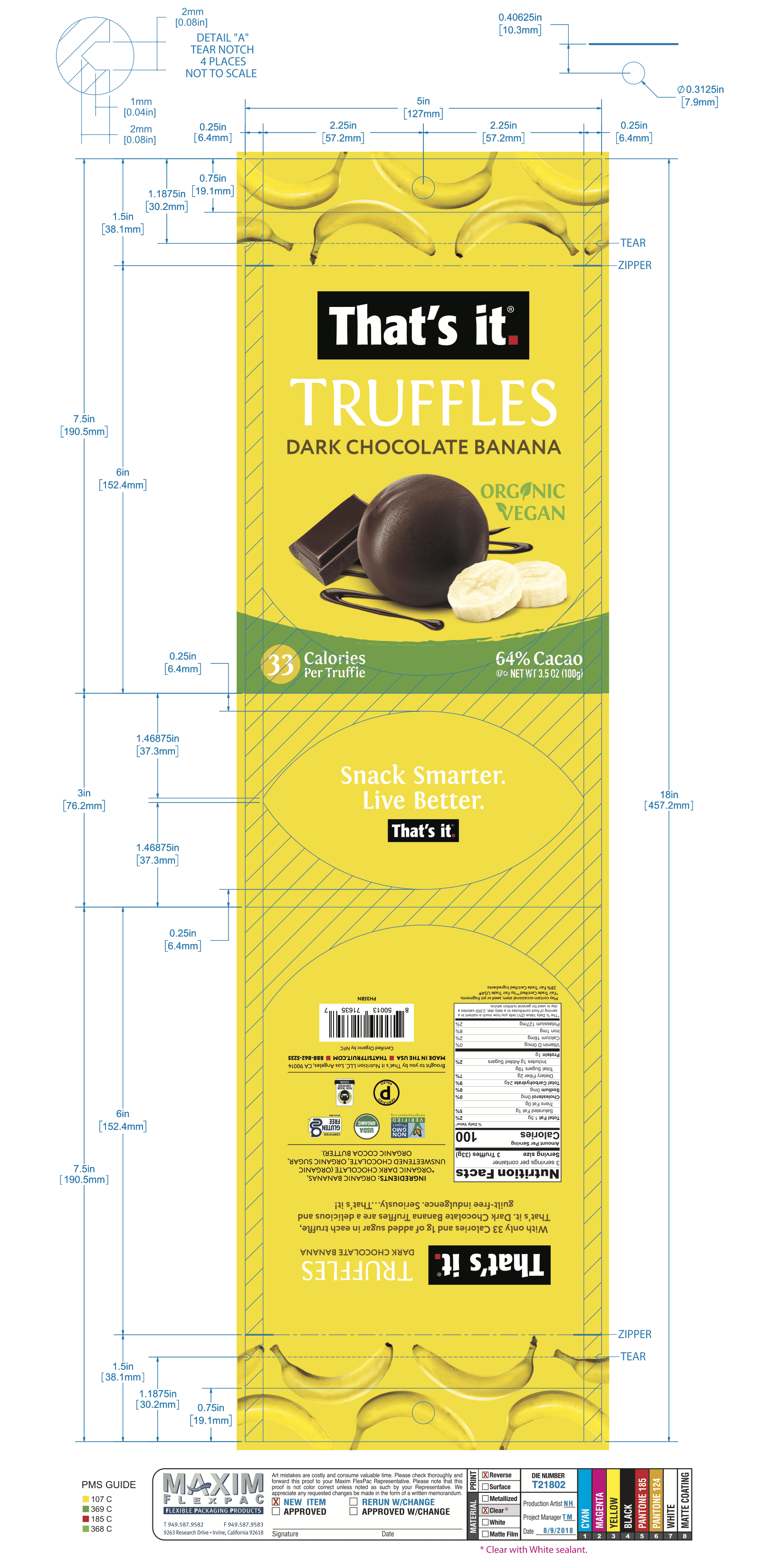That's It Truffles Organic Dark Chocolate Banana 6 units per case 3.5 oz Product Label