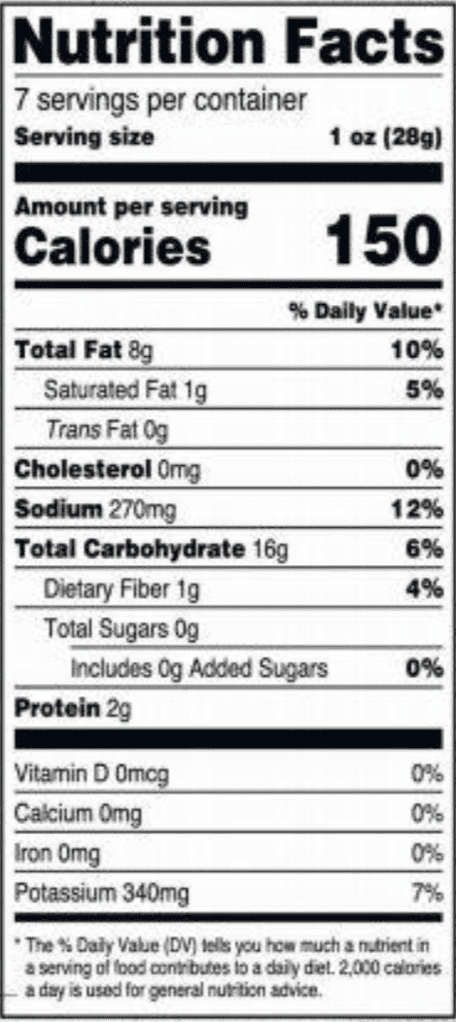 Symphony Chips, Original 20 units per case 7.0 oz Nutrition Info