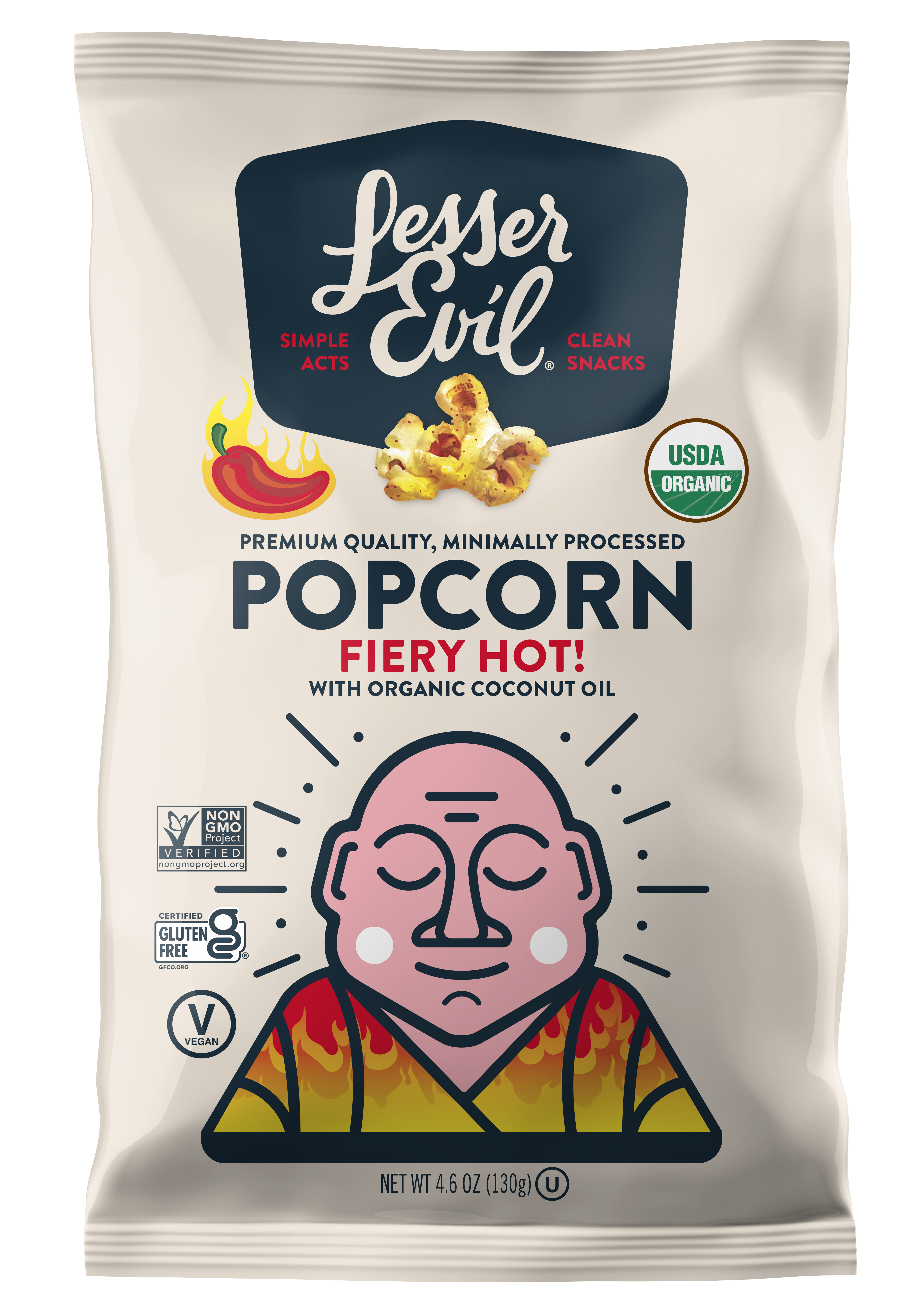 LesserEvil Organic Popcorn, Fiery Hot  4 units per case 4.6 oz